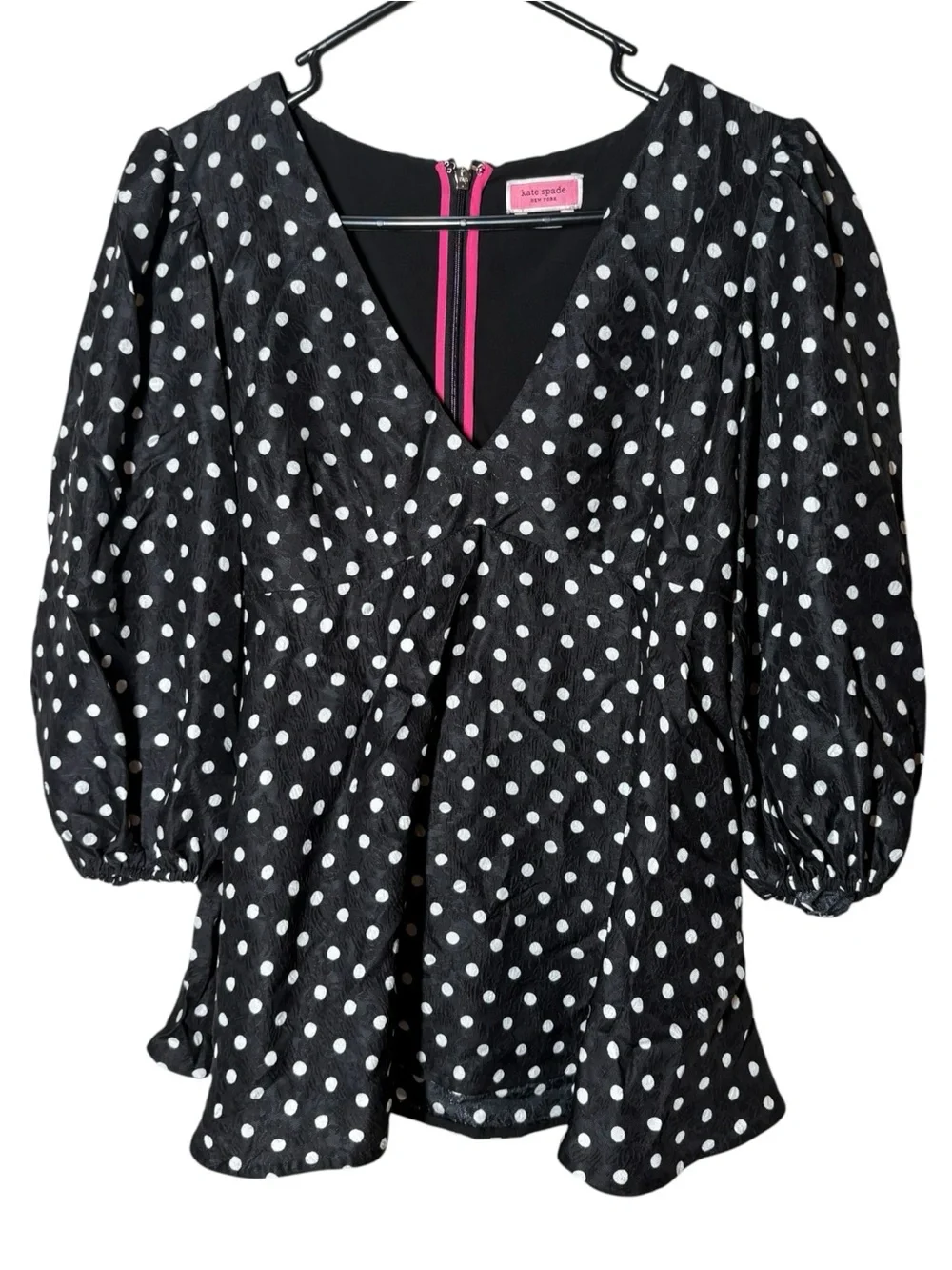 {EUC} Kate Spade Harmony Dot Cloqué Top Size 6 Black